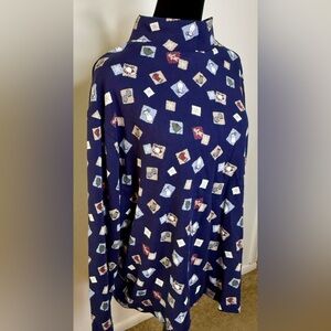 Vintage Croft & Barrow Christmas mock neck 100% cotton winter folk art 2X EUC